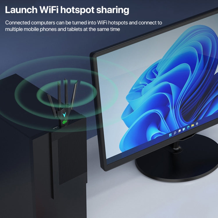 1300Mbps 5G Wireless Network Card Gigabit Dual Band Driver-free USB WiFi Receiver, 1300Mbps 5G
