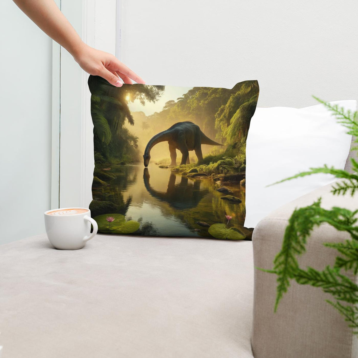 Golden Hour Brachiosaurus Cotton Cushion