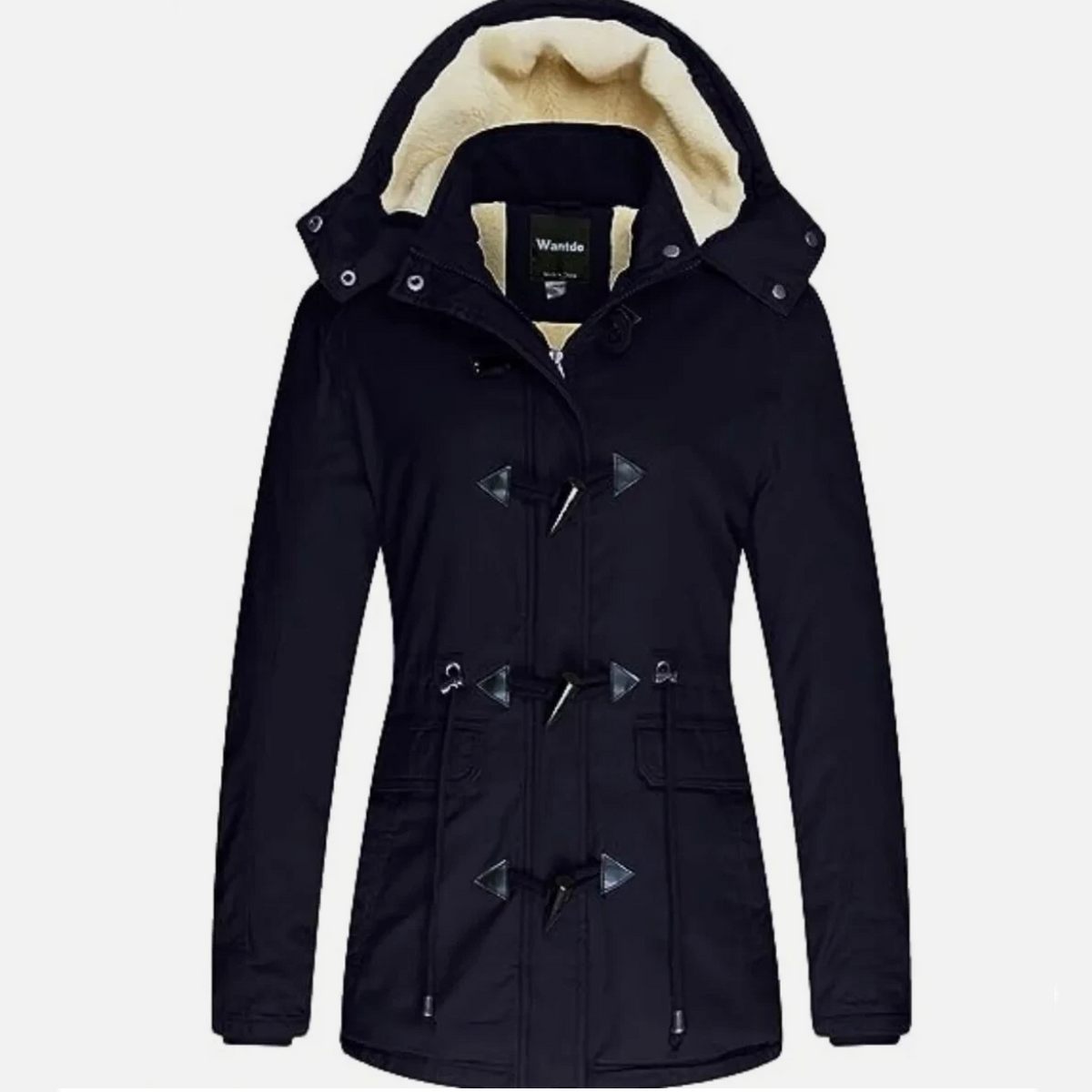 Womens Parka Coat Winter Sherpa Lined Hooded Twill Cotton Navy Size XL Wantdo