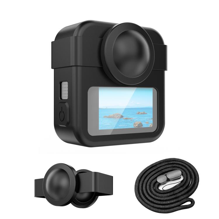 For GoPro MAX2 PULUZ Body Silicone Protective Case with Dual Lens Caps Cover & Strap, Body Case with Dual Lens Cap