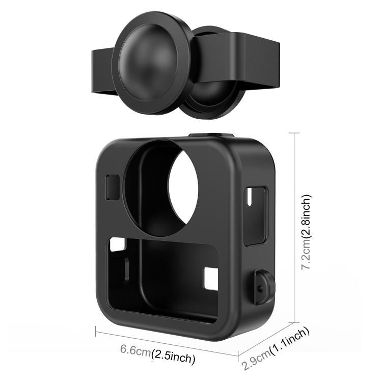 For GoPro MAX2 PULUZ Body Silicone Protective Case with Dual Lens Caps Cover & Strap, Body Case with Dual Lens Cap