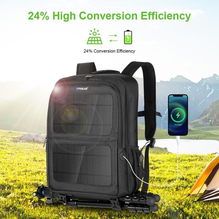 PULUZ Solar Power Outdoor Portable Camera Dual Shoulders Backpack Laptop Bag, Solar Shoulders Backpack