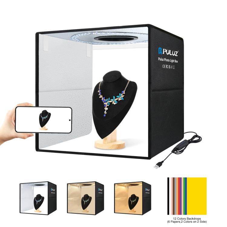 PULUZ 40cm Folding Portable Ring Light USB Photo Lighting Studio Shooting Tent Box with 6 x Dual-side Color Backdrops, Size: 40cm x 40cm x 40cm, 40cm