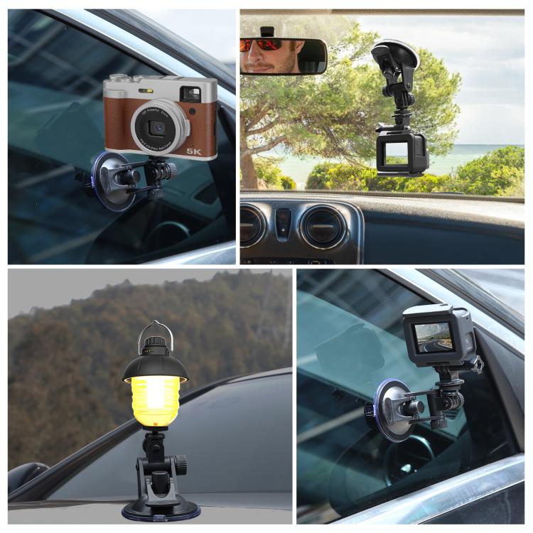 PULUZ Car Suction Cup Mount with Screw & Tripod Mount Adapter & Storage Bag for GoPro, Insta360, DJI and Other Action Cameras, Sucker Mount