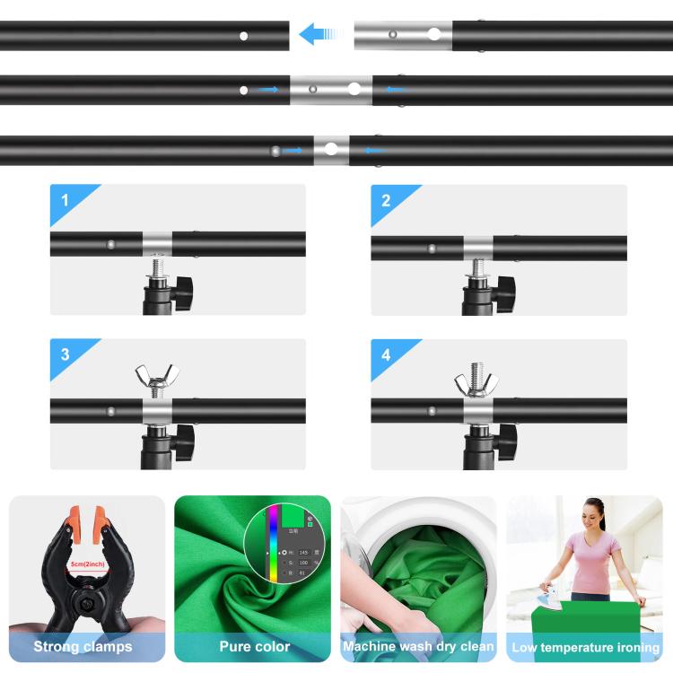 PULUZ 1x2m T-Shape Photo Studio Background Support Stand Backdrop Crossbar Bracket Kit with Clips, 1 x 2m Bracket Kit