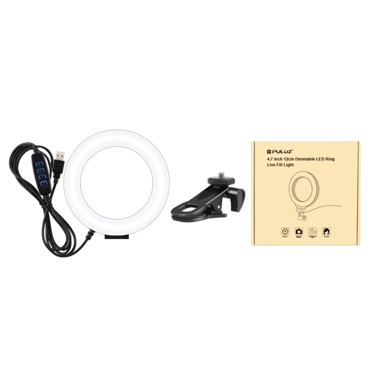 PULUZ 4.7 inch 12cm Ring Selfie Light 3 Modes USB Dimmable Dual Color Temperature LED Curved Vlogging Photography Video Lights with Monitor Clip Holder, 4.7 inch+Clip