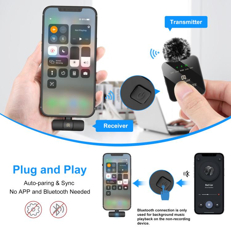PULUZ Wireless Lavalier Microphone for iPhone & iPad – Dual Mic with ENC Noise Reduction