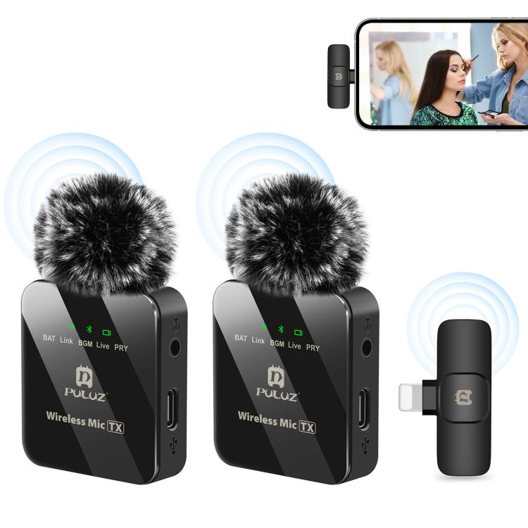 PULUZ Wireless Lavalier Microphone for iPhone & iPad – Dual Mic with ENC Noise Reduction