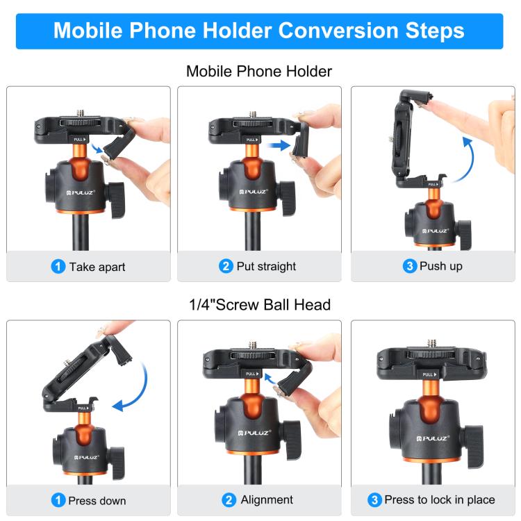 PULUZ 1.3m Phone Selfie Stick Tripod Vlog Live Streaming Holder with Phone Clip, 1.4m  Phone Tripod