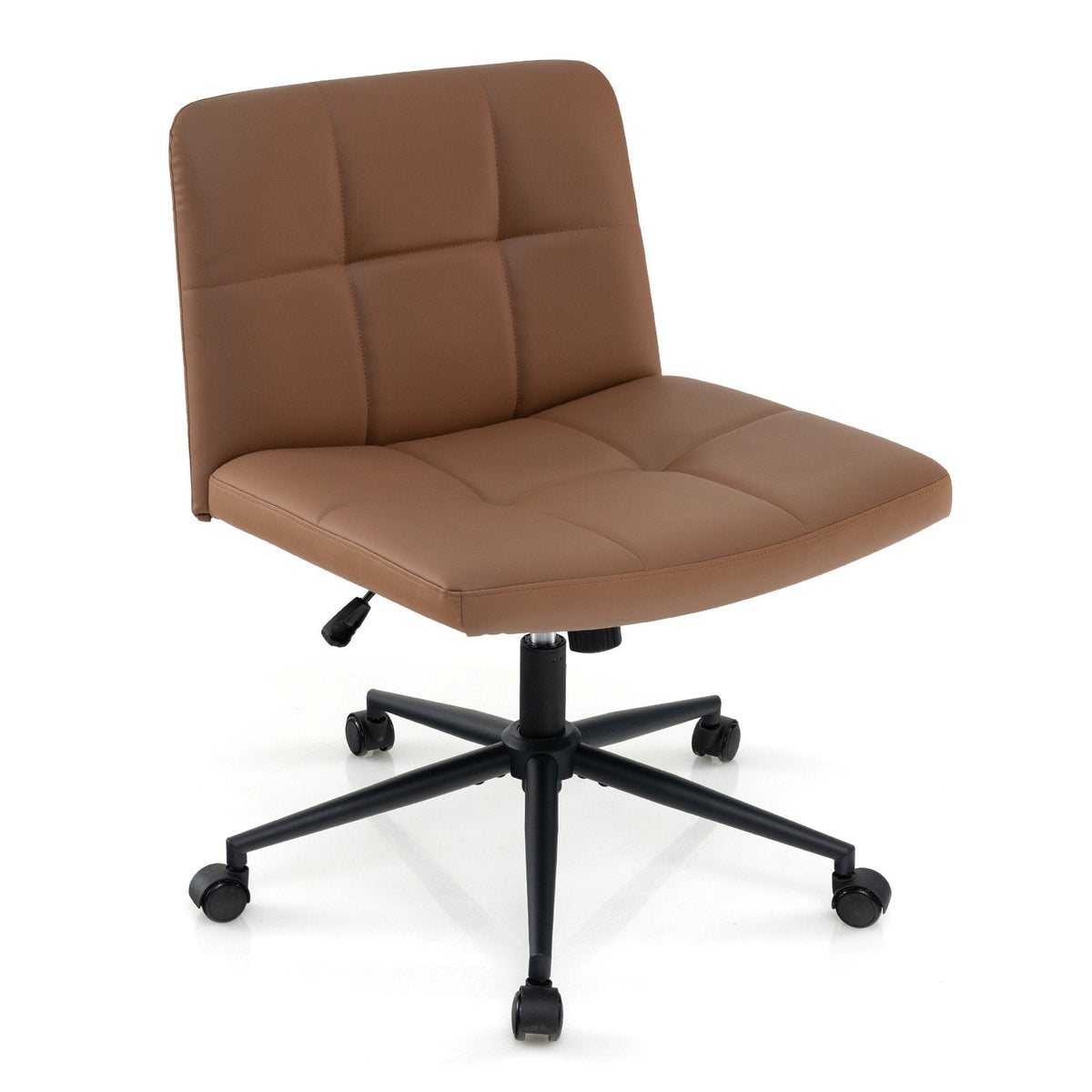 PU Leather Upholstered Cross-legged Office Chair with Wheels-Beige