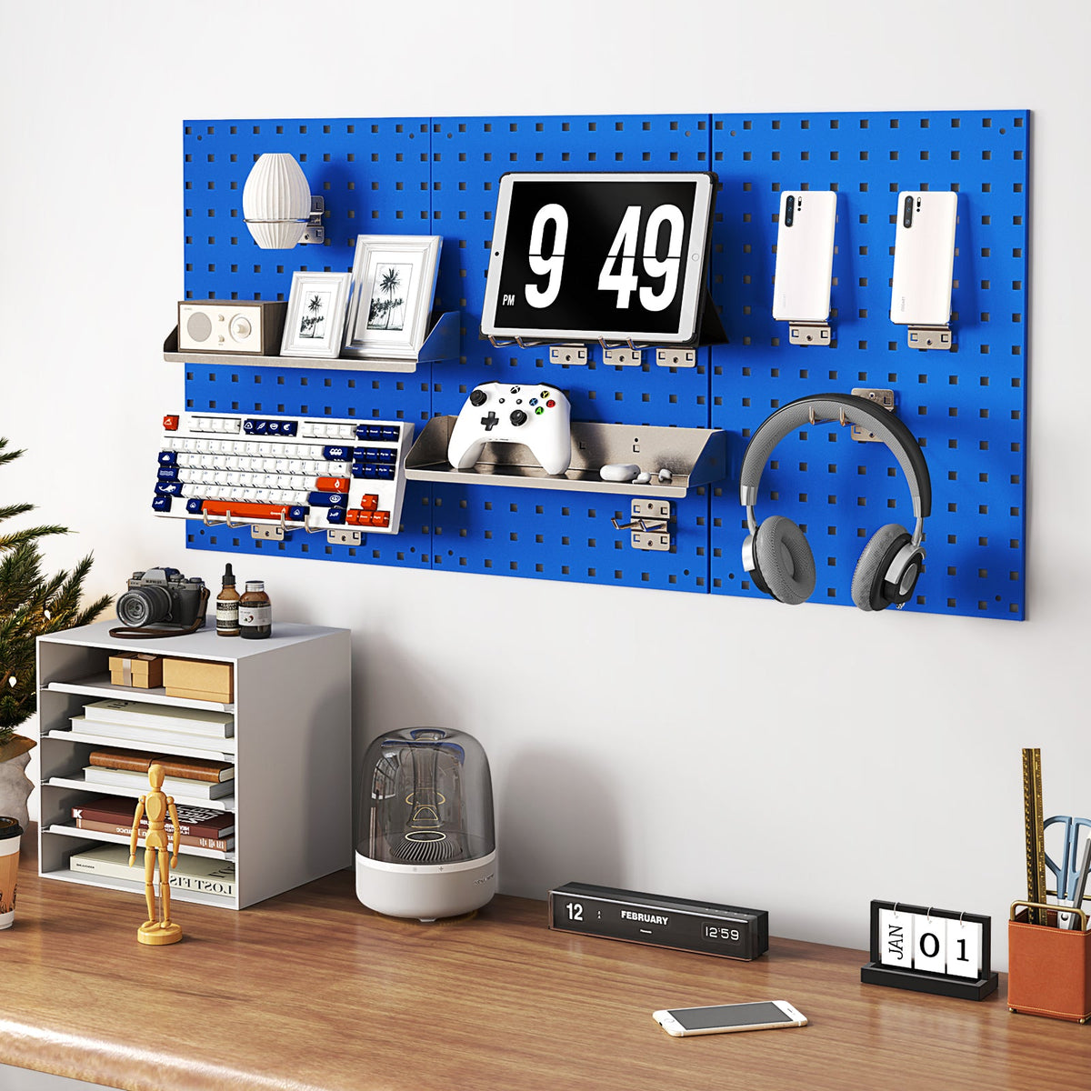 Wall-Mounted Pegboard Tool Organizing Kit with 28 PCS Hanging Accessories-Black