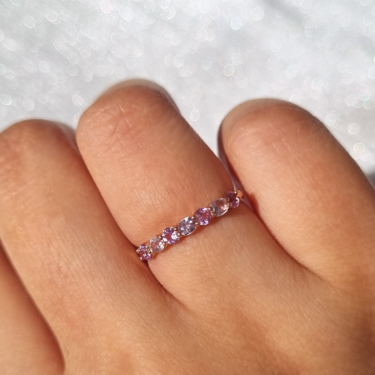 Pink Sapphire & Pink Amethyst Half Eternity Band in 18K Rose Gold Vermeil
