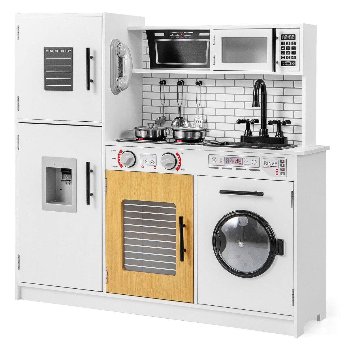 Play Kitchen Toy Set with Oven and Washing Machine for Aged 3+ Years Old-Black