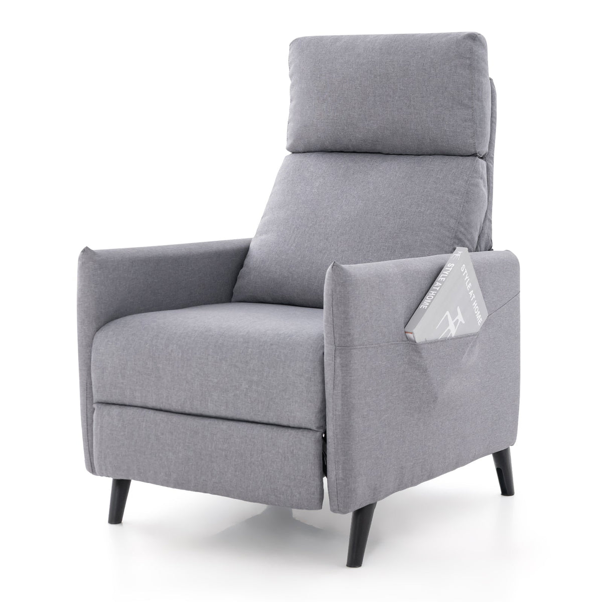 Linen Fabric Push Back Recliner Armchair with Adjustable Backrest and Footrest-Grey