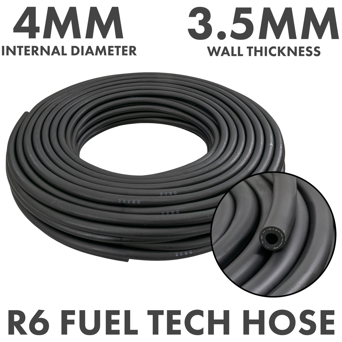 Rubber 4mm Braided Fuel, Oil Hose SAE J30 R6