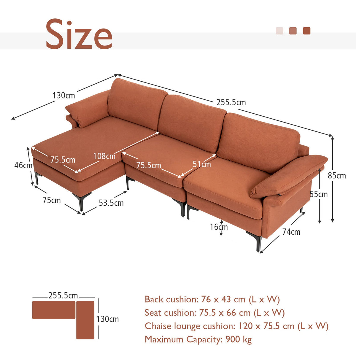 L-shaped 3-Seat Upholstered Sectional Sofa-Grey