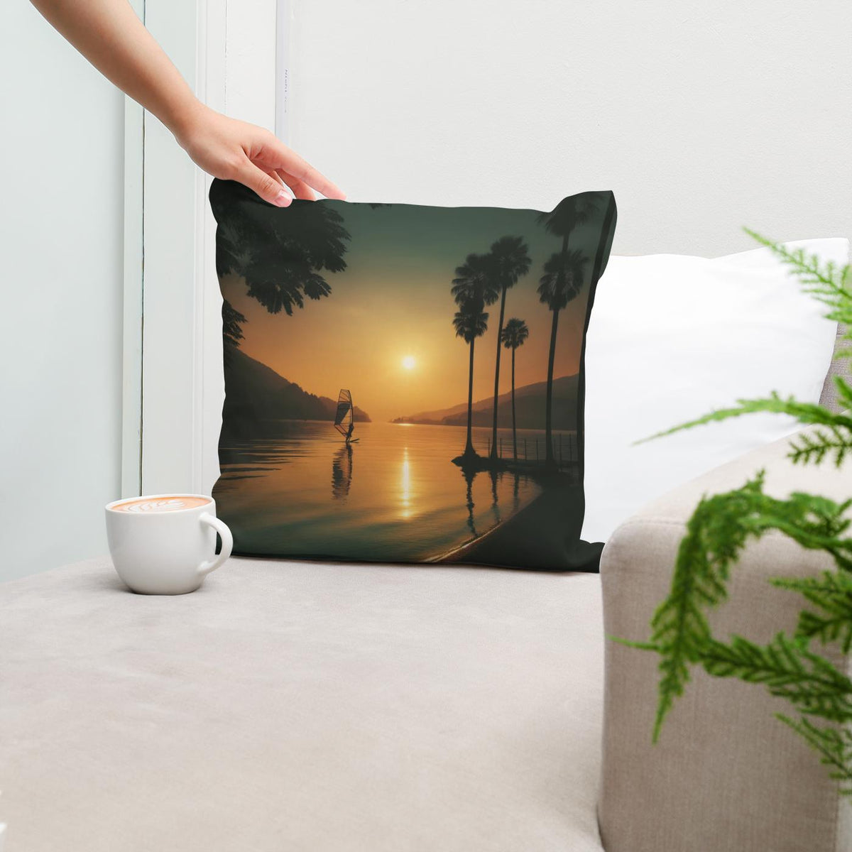 Lakeside Dusk Solitude Cotton Cushion