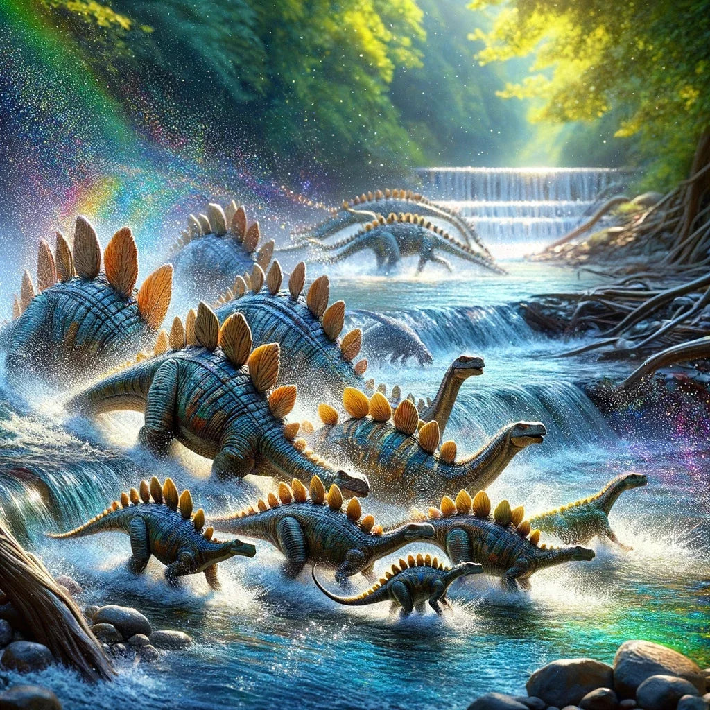 River Crossing Stegosaurus Canvas