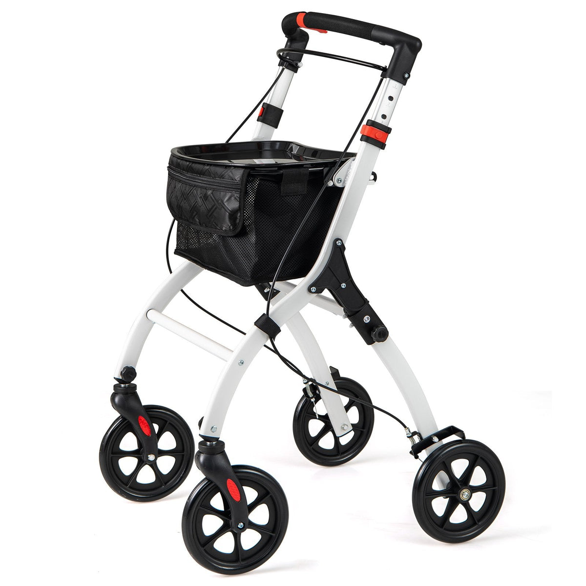 Rollator Walkers Lightweight Foldable Rolling Walker with Tray for Seniors-White