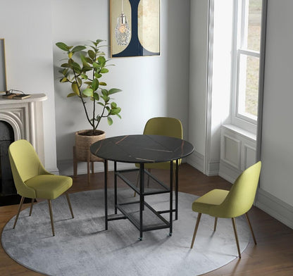 Round Kitchen Table Modern Dining Table with Drop Leaf Tabletop-Black
