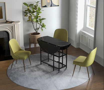 Round Kitchen Table Modern Dining Table with Drop Leaf Tabletop-Black