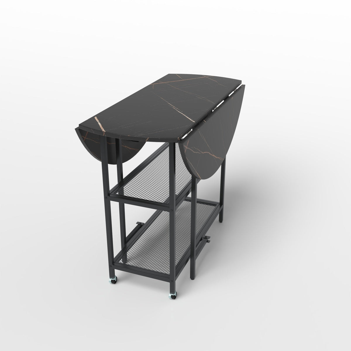 Round Kitchen Table Modern Dining Table with Drop Leaf Tabletop-Black