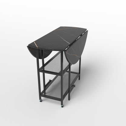 Round Kitchen Table Modern Dining Table with Drop Leaf Tabletop-Black