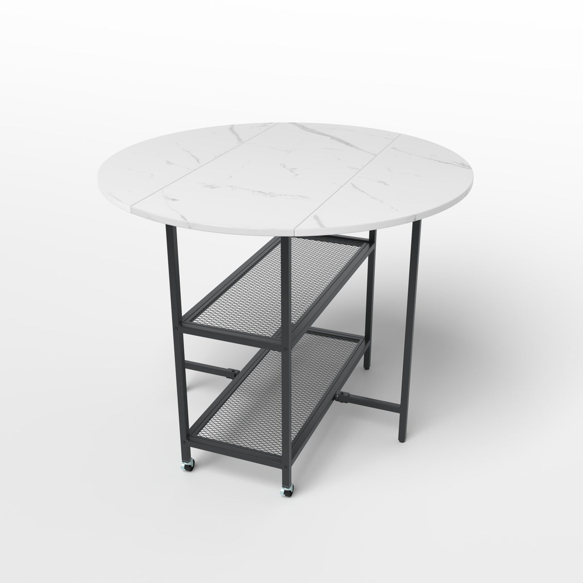Round Kitchen Table Modern Dining Table with Drop Leaf Tabletop-Black