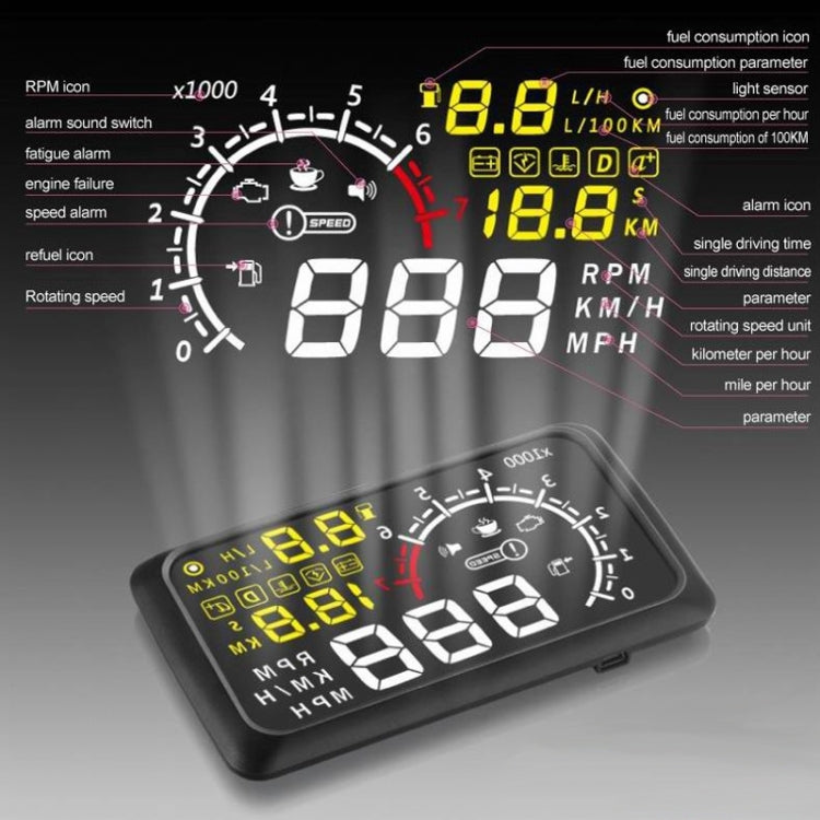 X3 Bluetooth 5.5 inch Car OBDII / EUOBD HUD Vehicle-mounted Head Up Display Security System, Support Speed & Fuel Consumption, Overspeed Alarm, Water Temperature, etc, X3 5.5 inch