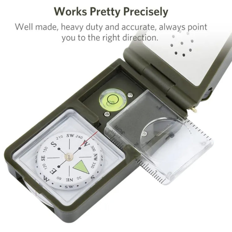 10 in 1 (Thermometer, Hygrometer, LED light, Reflector, Spirit level, Compass, Whistle, Flint, Magnifier, Ruler) Multi-Function Portable Compass, 10 in 1
