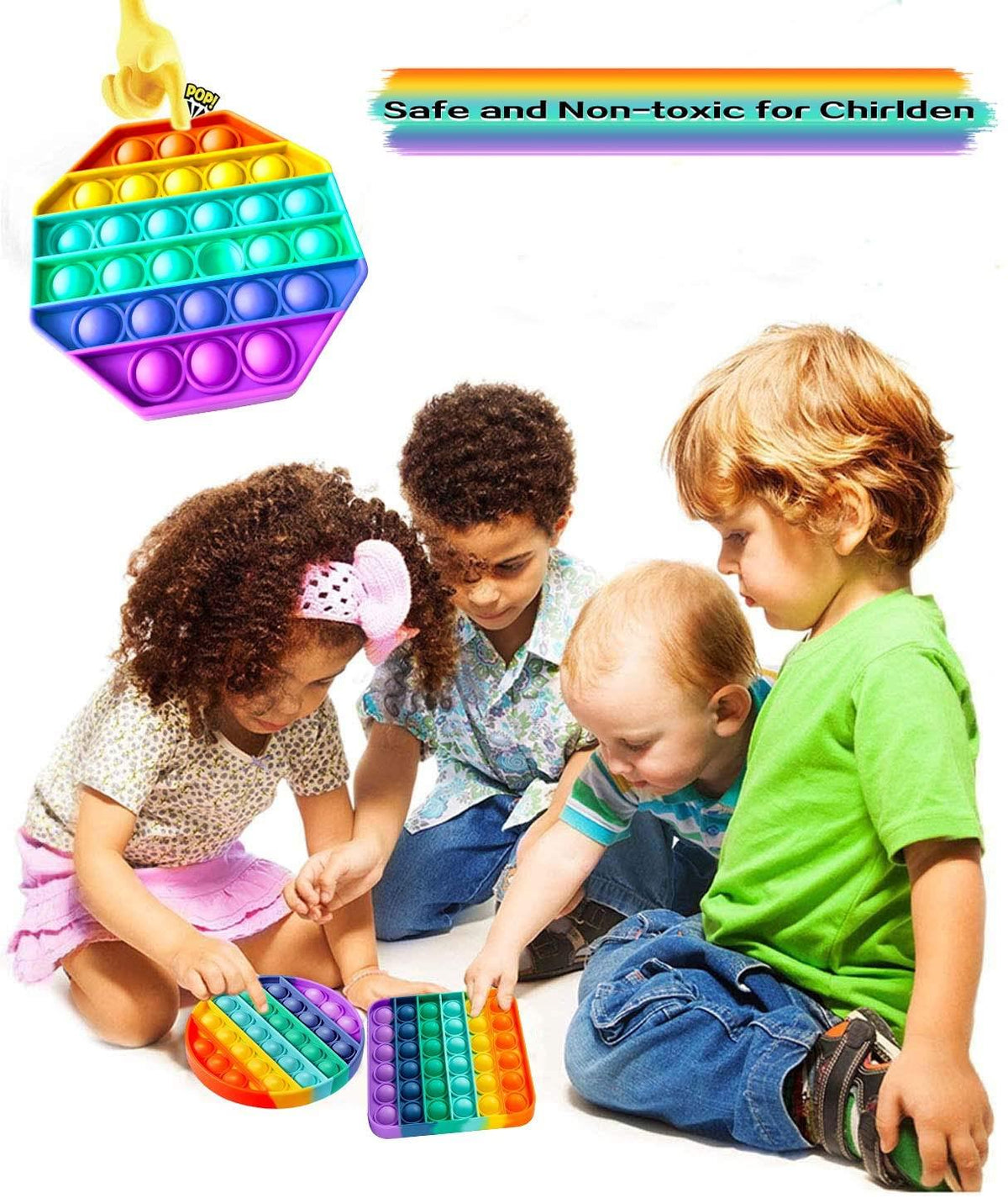 ASPECT Rainbow Colour Push Bubble Pop Bubble Sensory Fidget Toy Octagon Rainbow