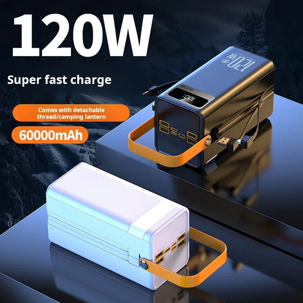 60000mAh Portable Power Bank - 120W Fast Charging Solar Generator for Camping Emergency Outdoor