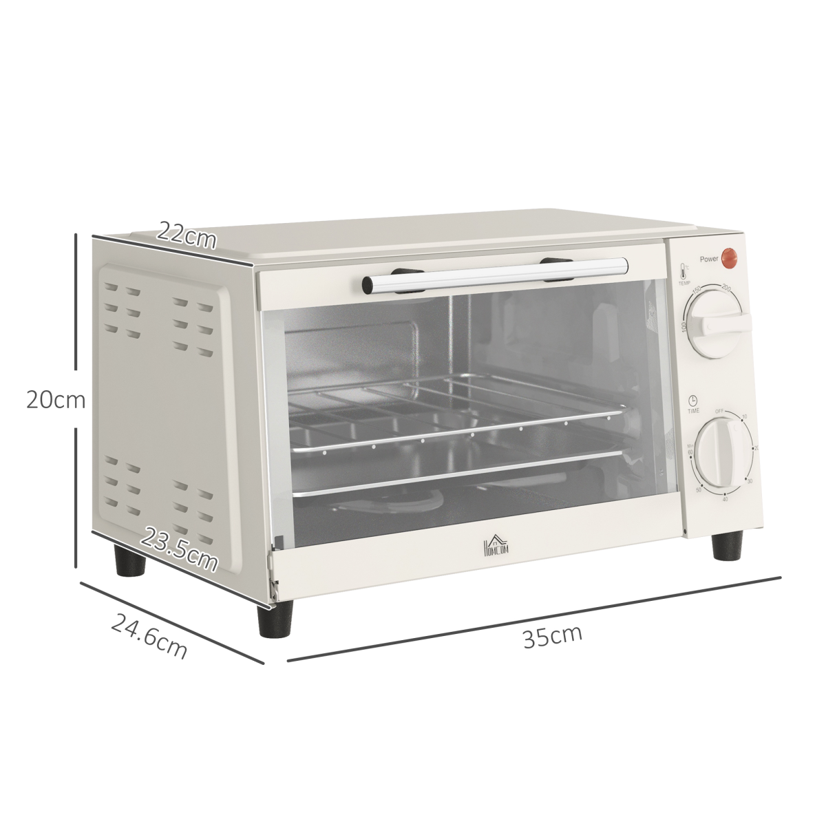 HOMCOM Mini Oven 9L Countertop Electric Grill with Temp Timer Control 750W