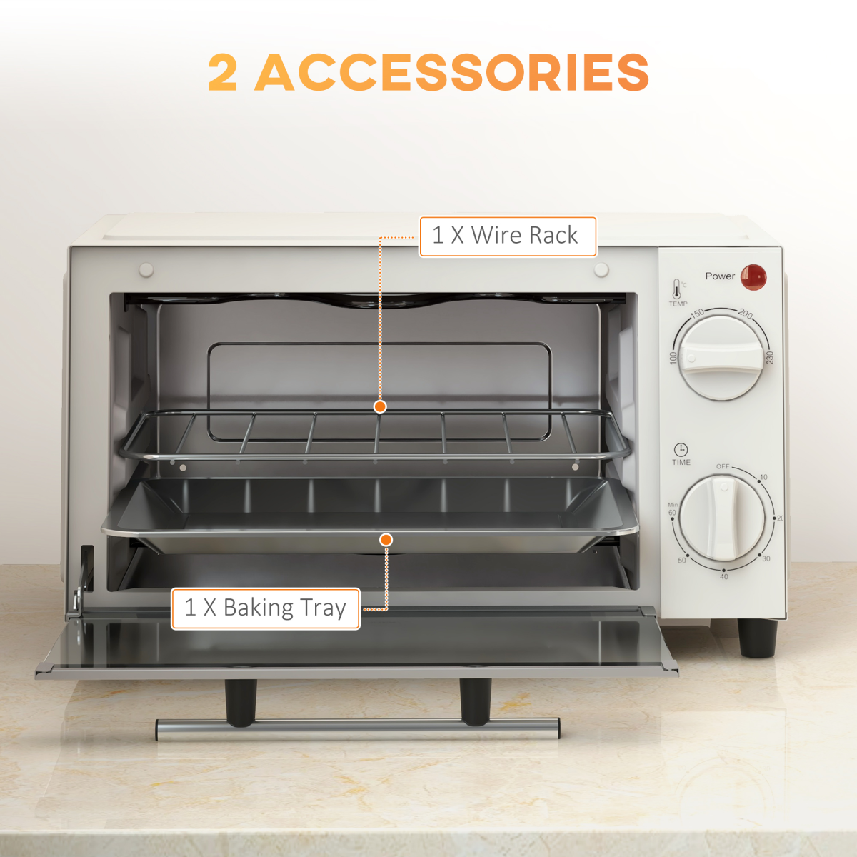 HOMCOM Mini Oven 9L Countertop Electric Grill with Temp Timer Control 750W