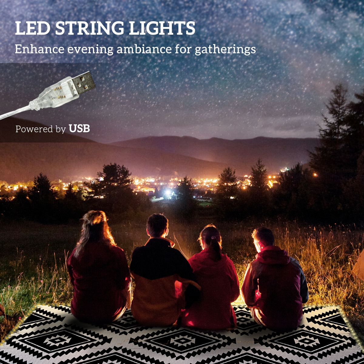 Outsunny Waterproof Outdoor Rug with LED String Light, 182 x 274cm