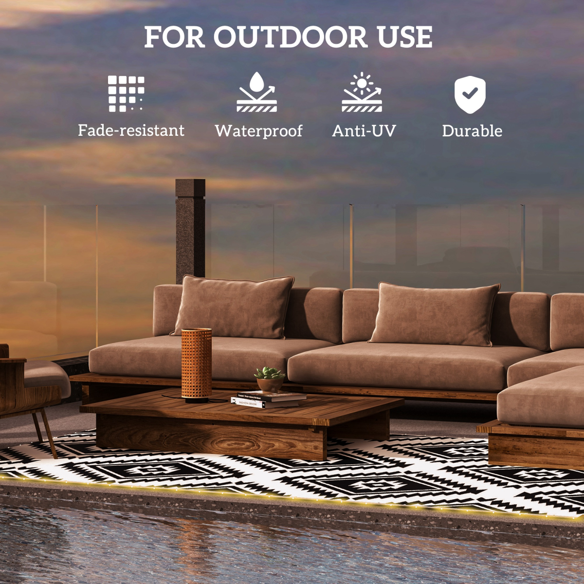 Outsunny Waterproof Outdoor Rug with LED String Light, 182 x 274cm