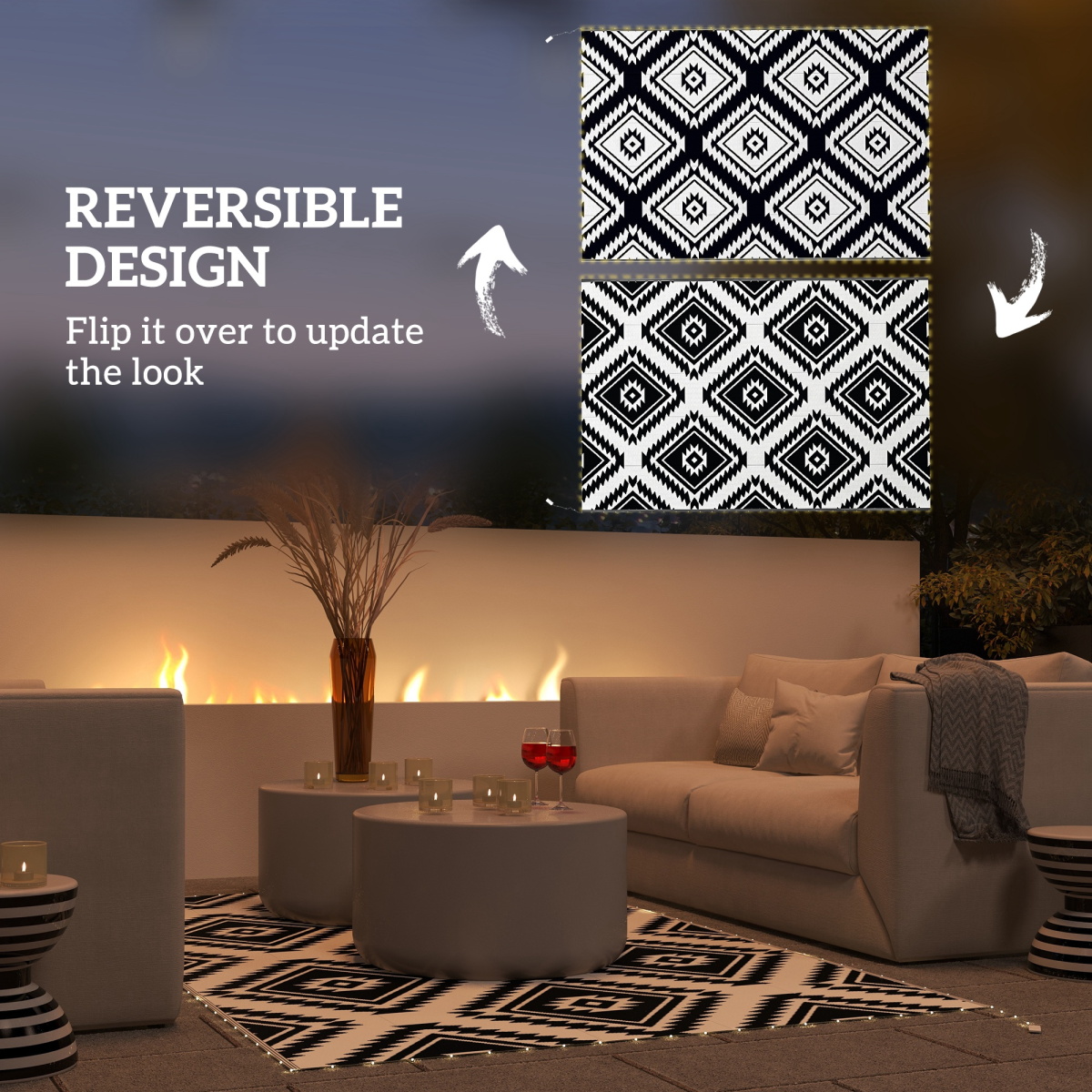 Outsunny Waterproof Outdoor Rug with LED String Light, 182 x 274cm