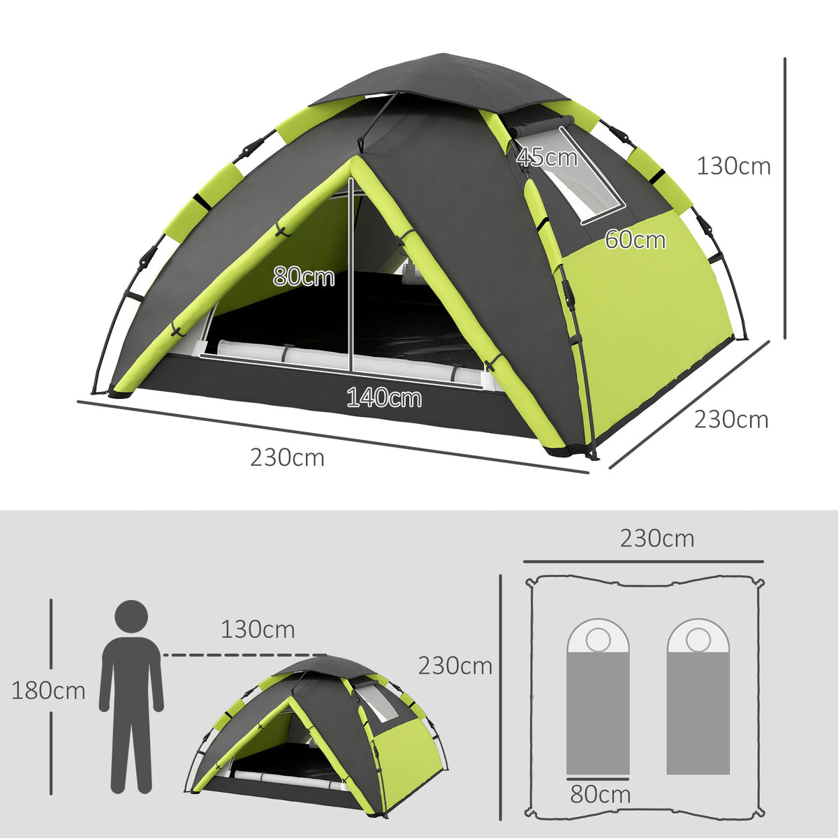 Outsunny 3-4 Man Camping Tent Portable with Bag, Quick Setup