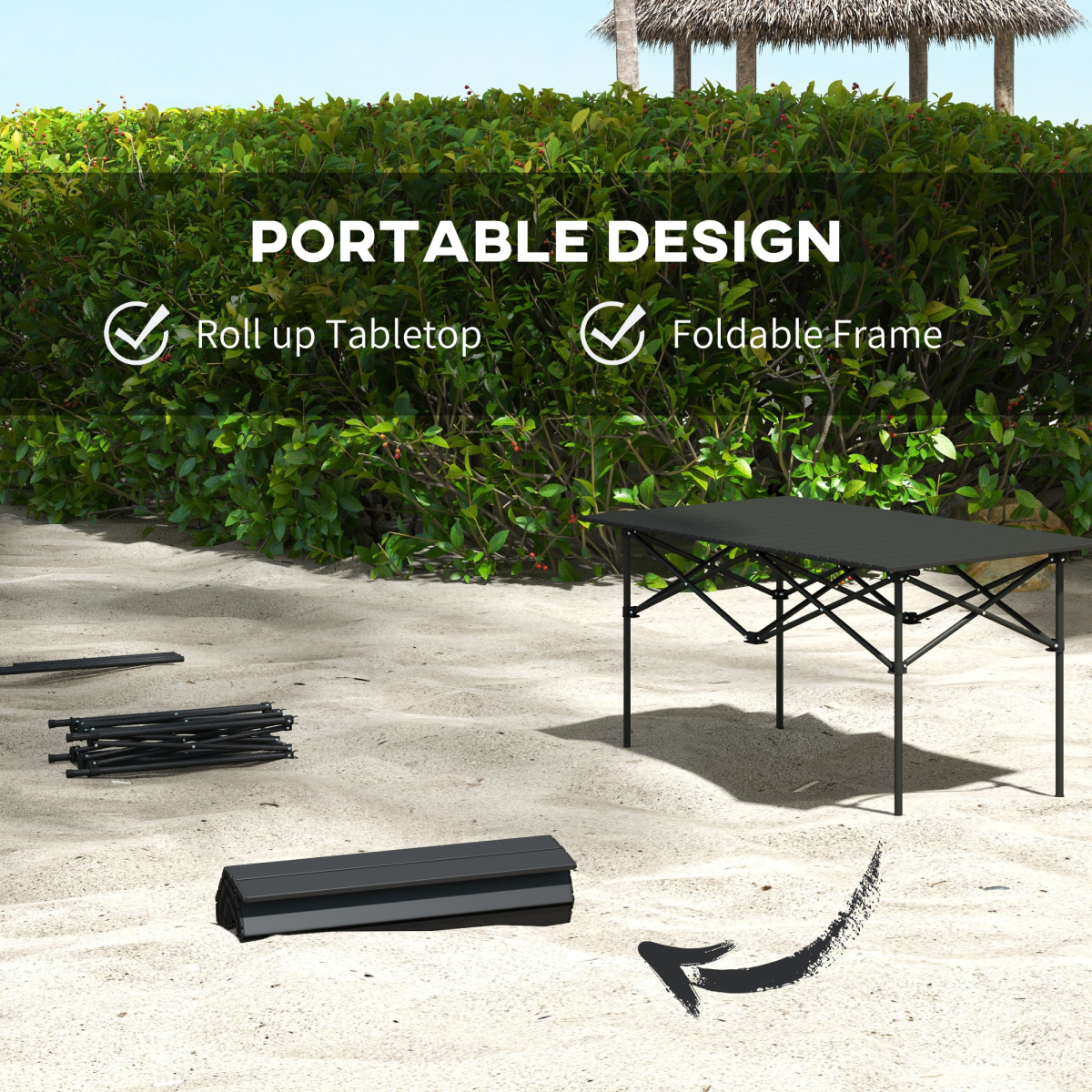 Outsunny Portable Folding Camping Table with Roll Up Aluminium Top Carry Bag