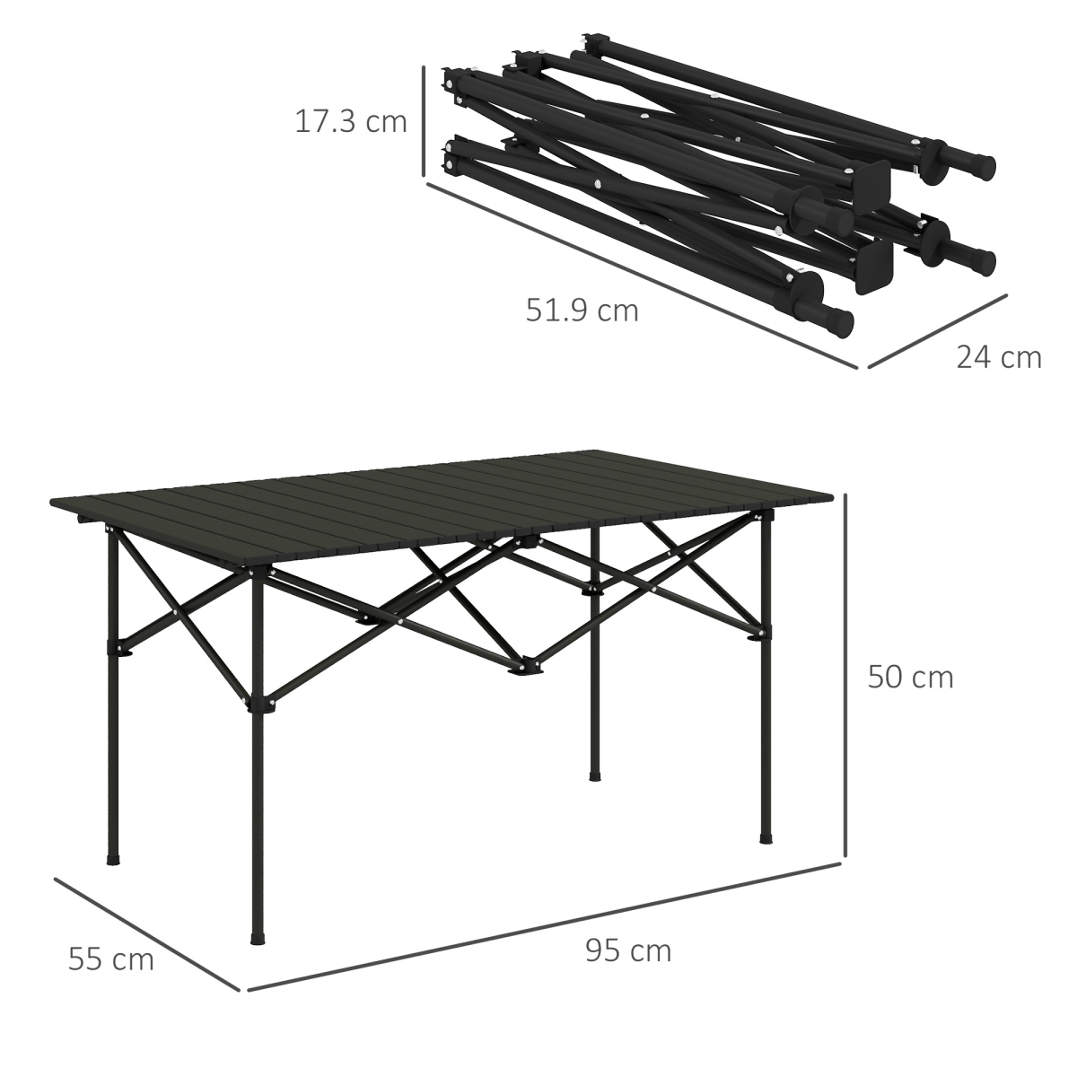 Outsunny Portable Folding Camping Table with Roll Up Aluminium Top Carry Bag