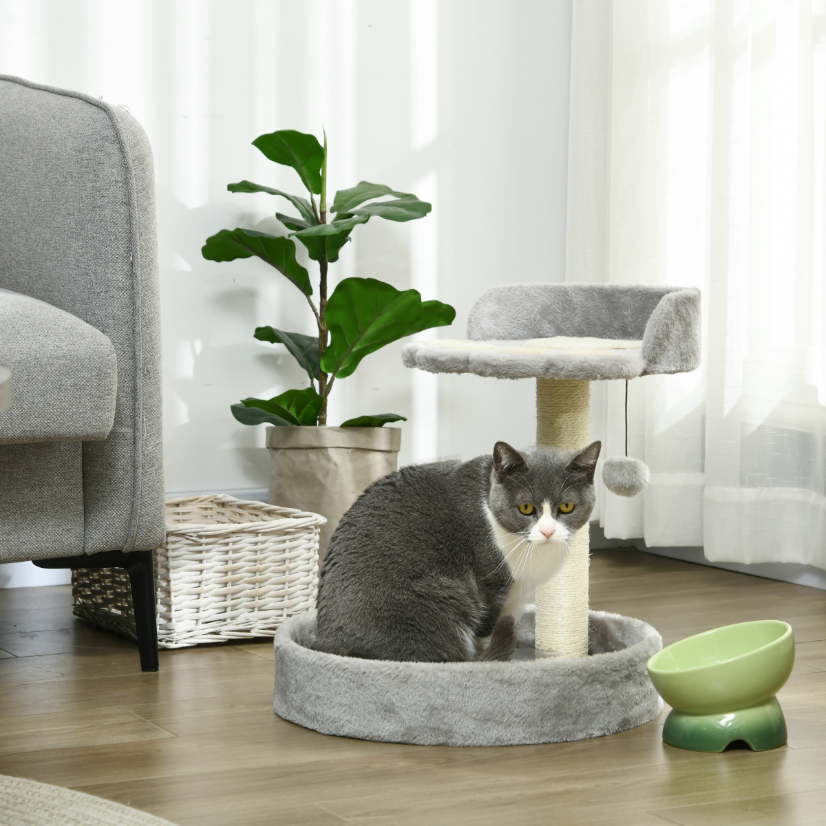 44cm Cat Tower with Jute Cat Scratching Post, Cat Claw Shape, Brown