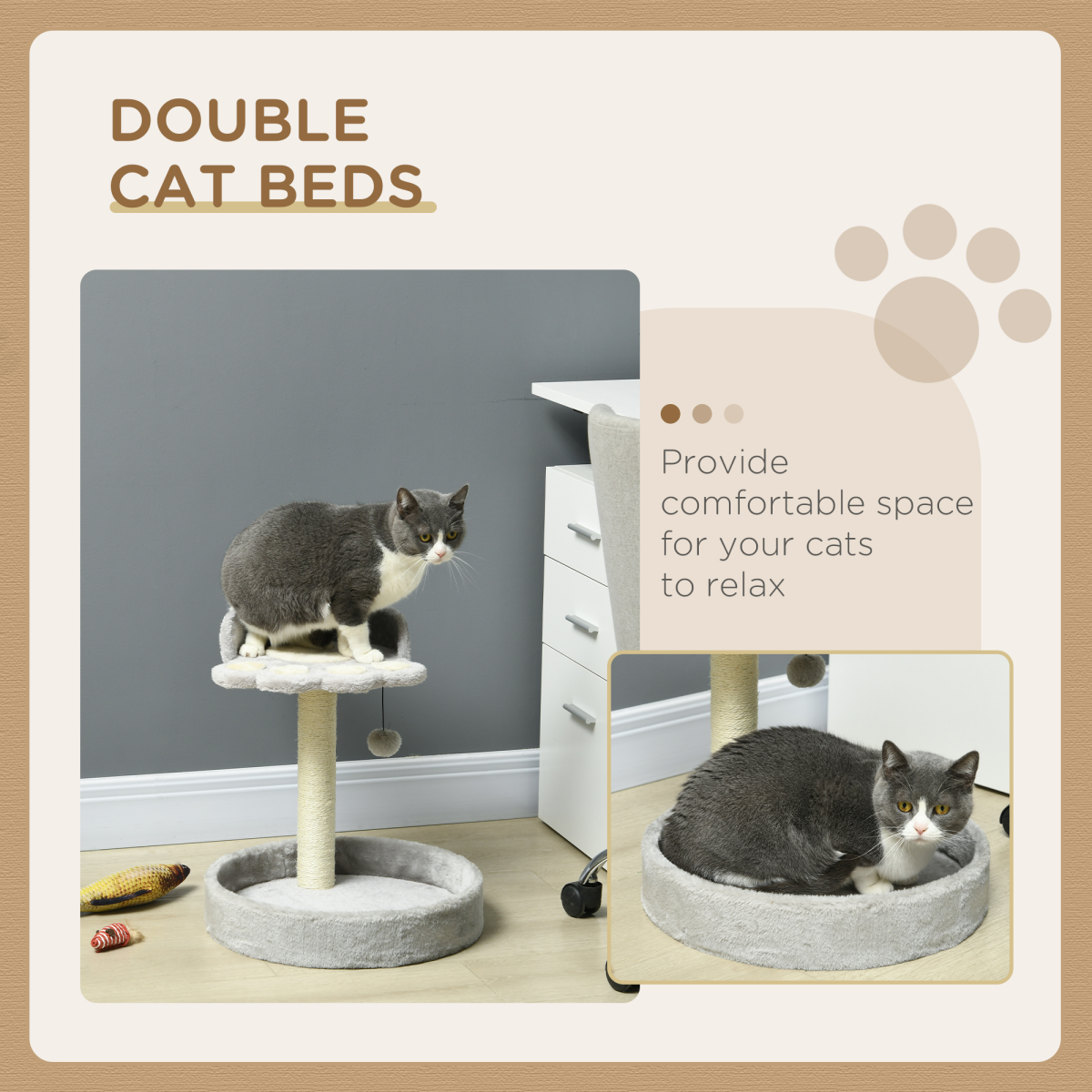 44cm Cat Tower with Jute Cat Scratching Post, Cat Claw Shape, Brown