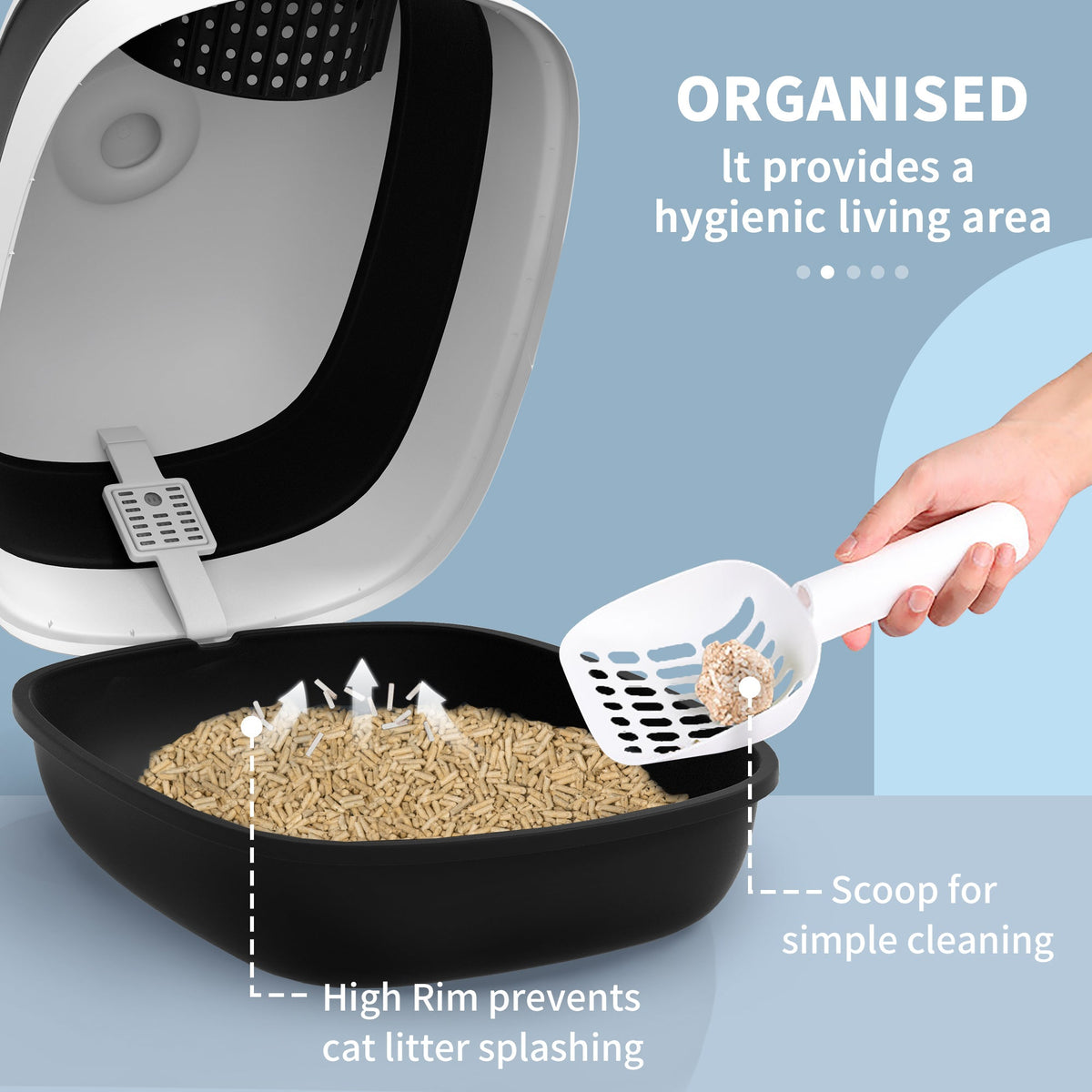 PawHut Foldable Cat Litter Tray Hooded Cat Litter Box w/ High Side, Black