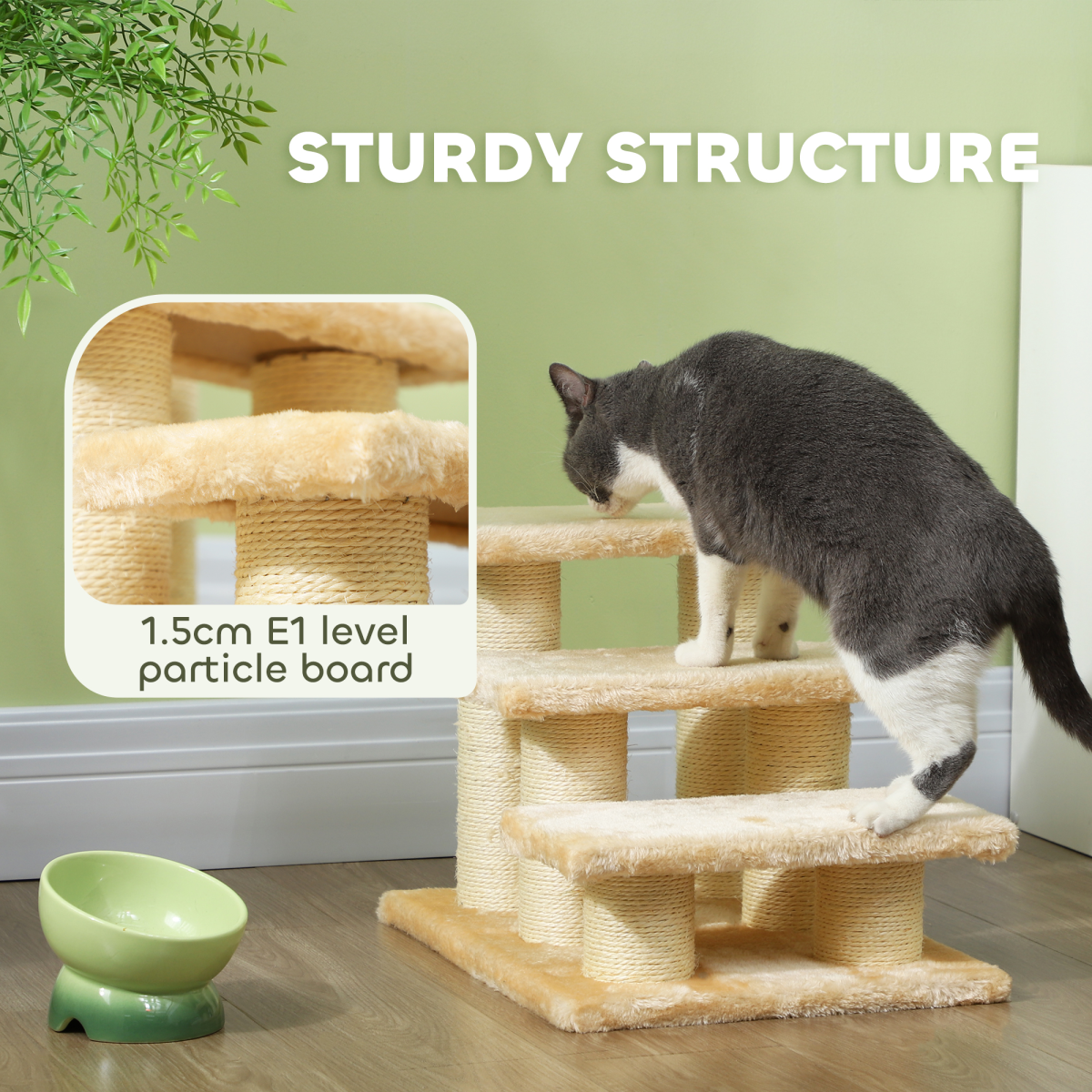 PawHut Cat Steps 3 Stairs Deluxe Pet Portable Easy Climb Assistance Lightweight