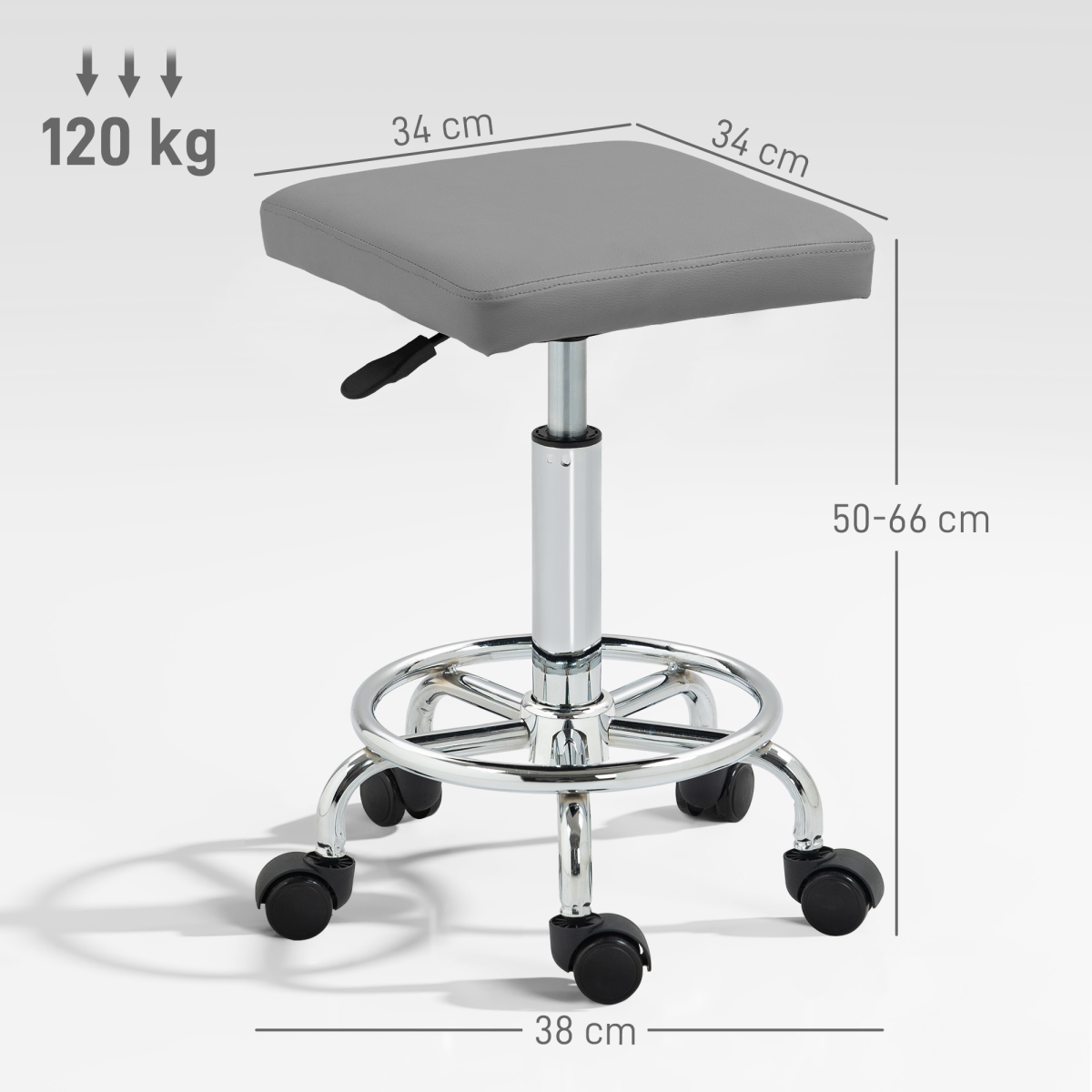 HOMCOM PU Leather Rolling Stool, Height Adjustable Salon Chair