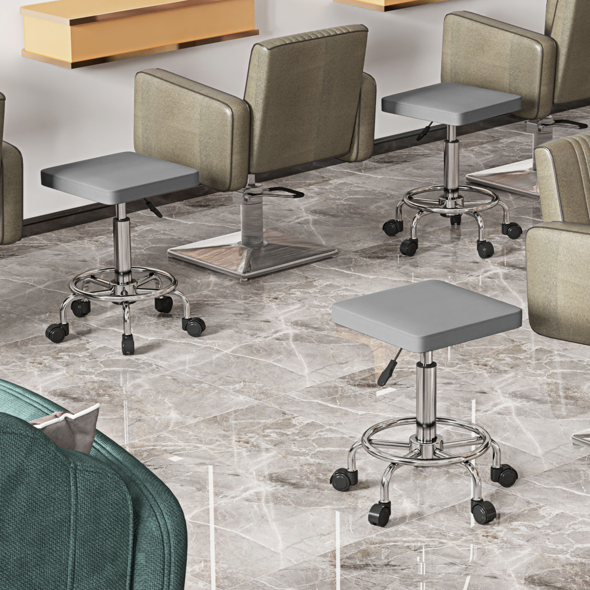 HOMCOM PU Leather Rolling Stool, Height Adjustable Salon Chair