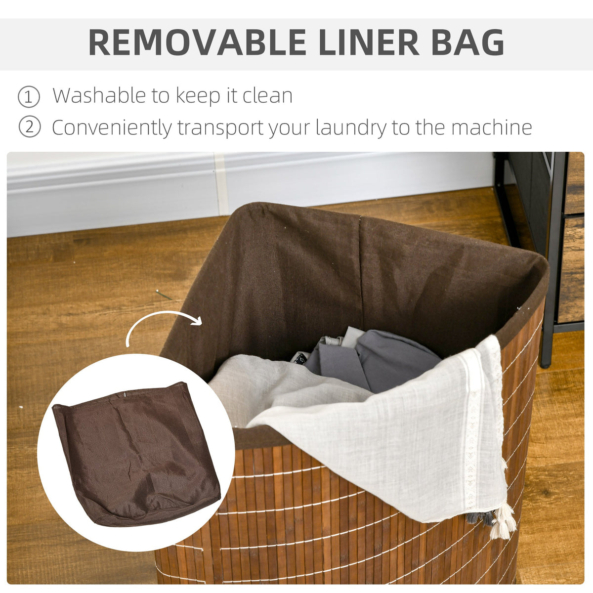 HOMCOM 55L Bamboo Corner Laundry Hamper Bamboo Laundry Basket Brown