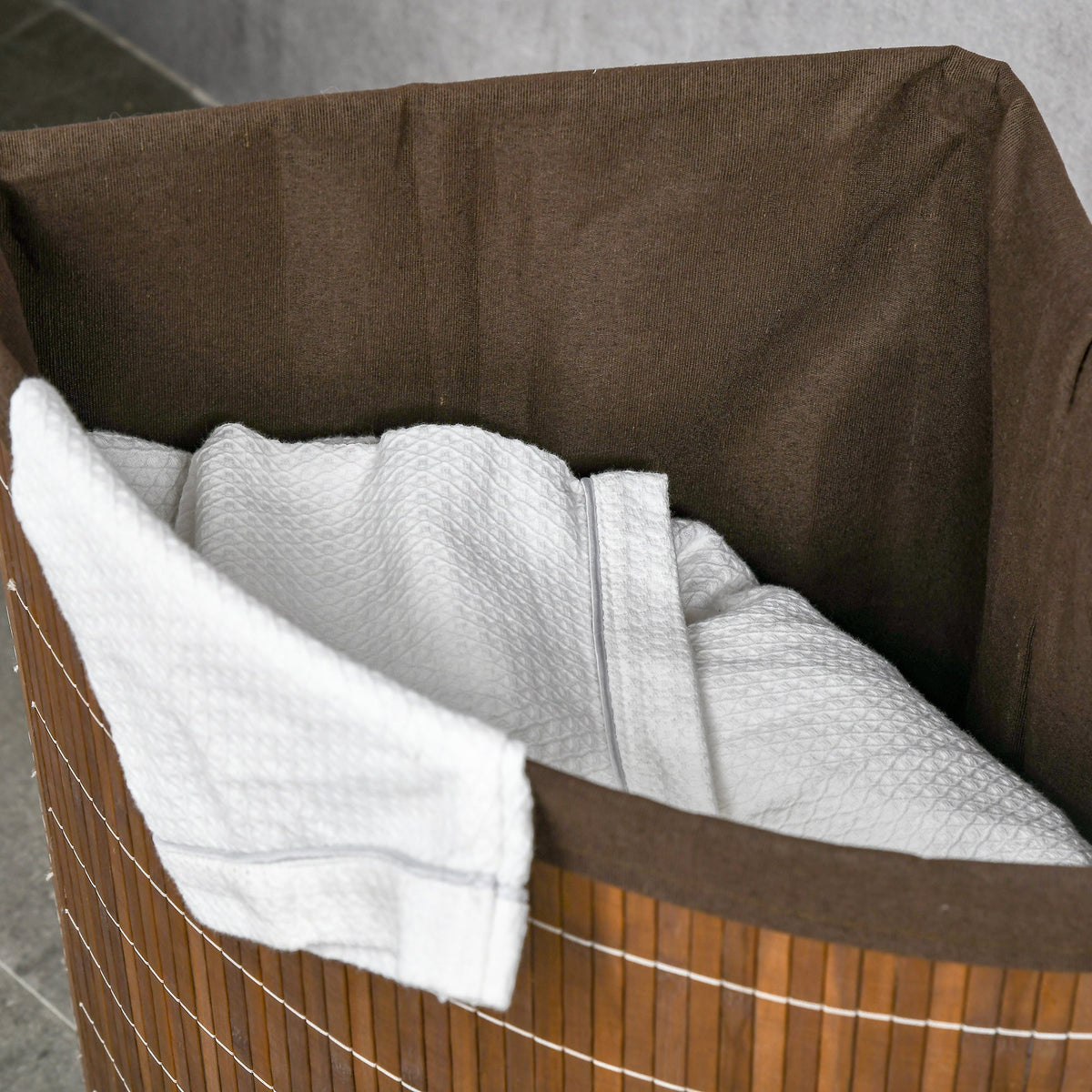 HOMCOM 55L Bamboo Corner Laundry Hamper Bamboo Laundry Basket Brown