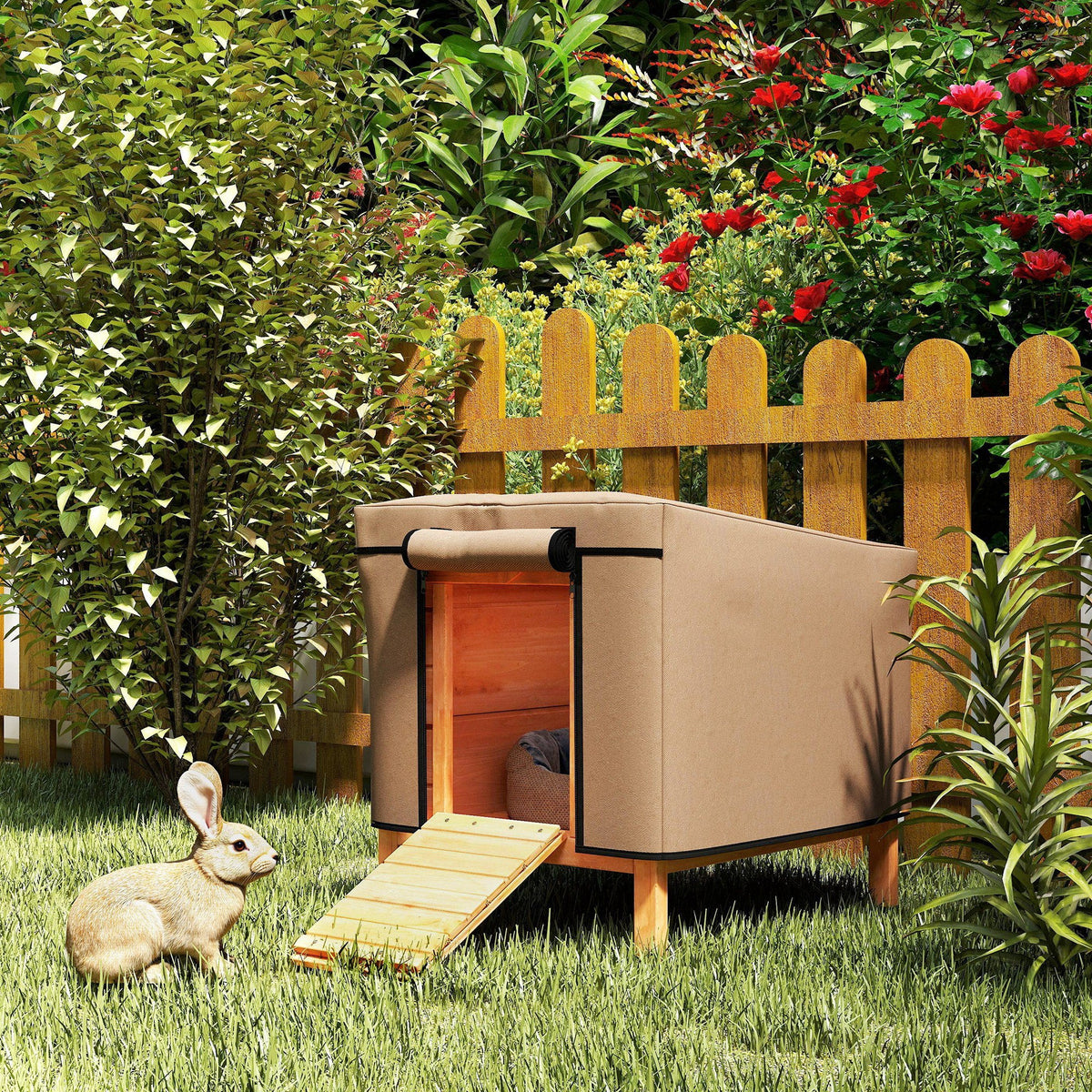 PawHut Rabbit Hutch Cover, Guinea Pig Hutch Cover for X-D2-0047, Brown