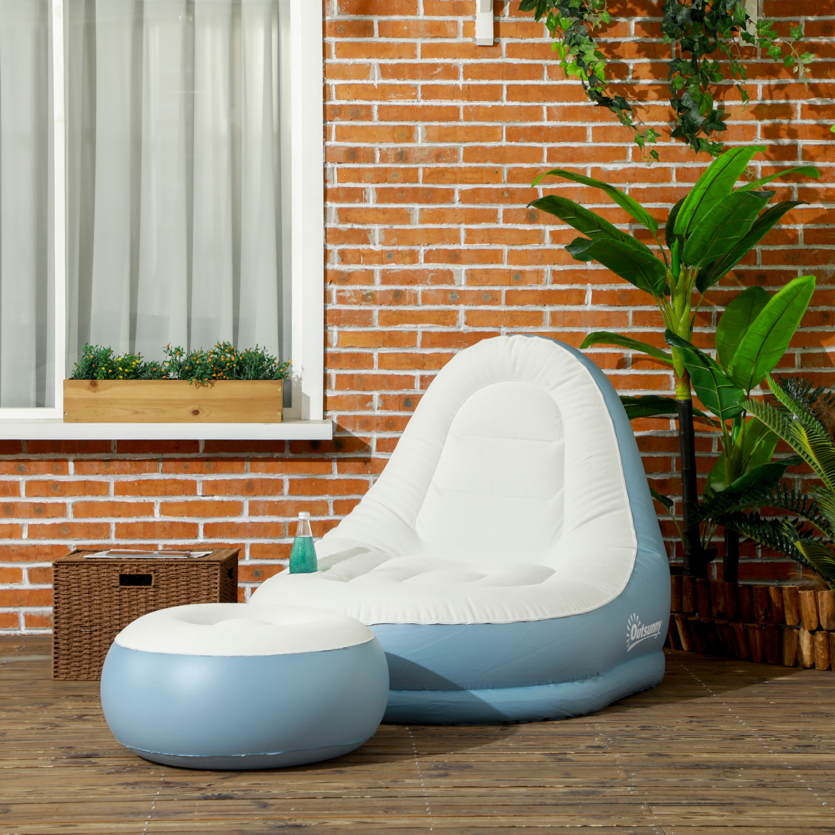 Outsunny Inflatable Chair and Footstool for Gaming, Reading, Watching